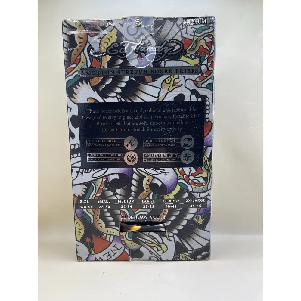 Ed Hardy Men's Cotton Stretch Boxer Briefs 5 Pack Sz M New